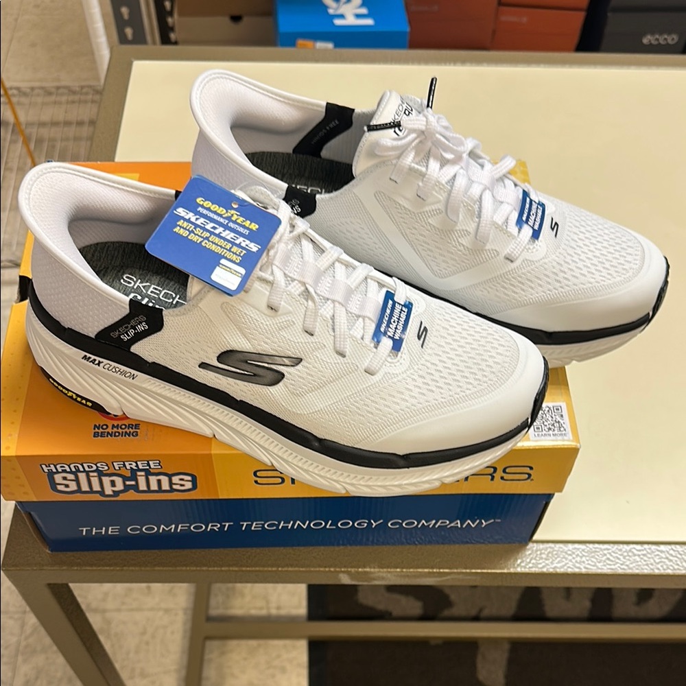 Skechers Max Cushioning Premier 2.0 White and Black Slip-On Sneakers